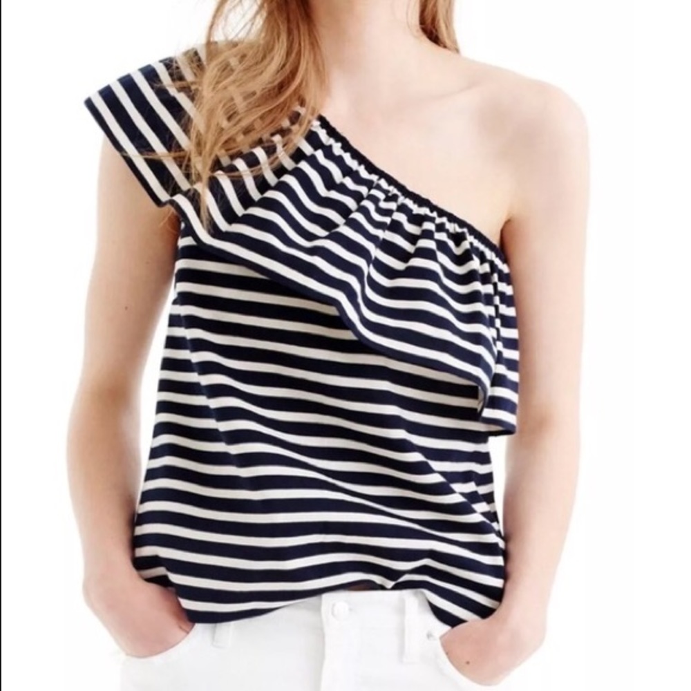 J. Crew one shoulder navy and white  striped top
